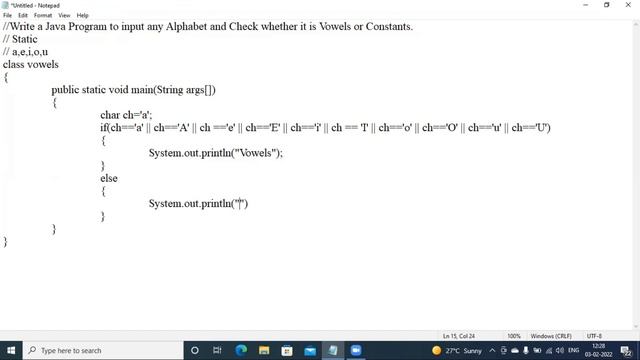 Class 12 | Write a java Program to input any alphabet and check whether it is vowels or constants смотреть онлайн