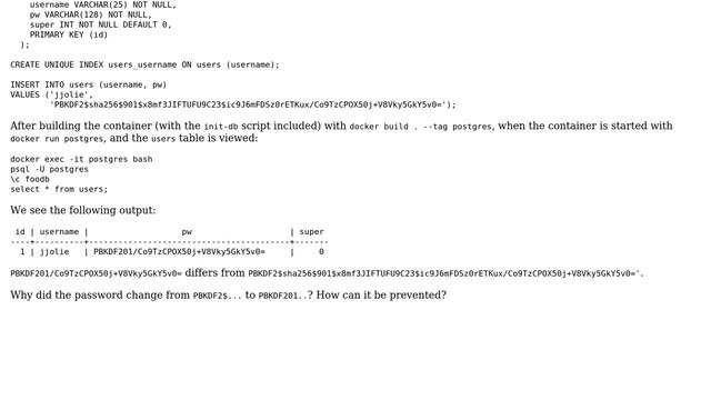 Databases: Insert PBKDF2 hash into PostgreSQL container смотреть онлайн