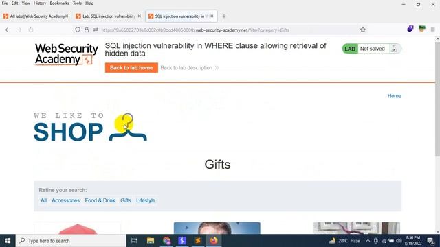 PortSwigger SQL Lab Injection Vulnerability In Where смотреть онлайн