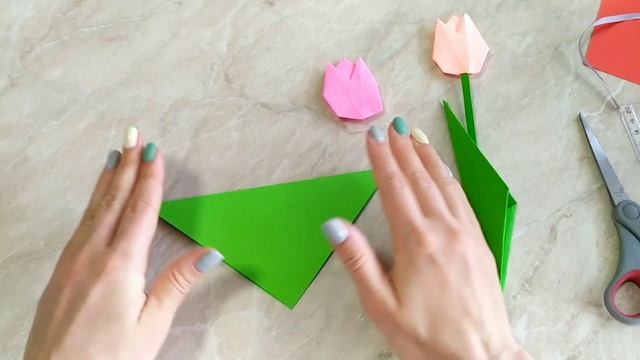Цветы из бумаги своими руками. Тюльпан оригами. Открытка на 8 МАРТА смотреть онлайн