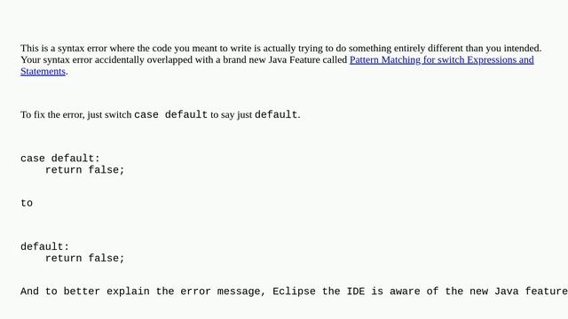 using case default on switch statement returns "The preview feature Pattern Matching in Switch is.. смотреть онлайн
