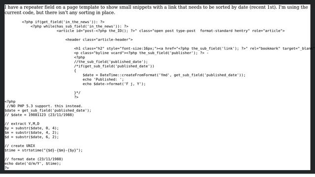 Wordpress: Advanced custom fields sort repeater by date смотреть онлайн