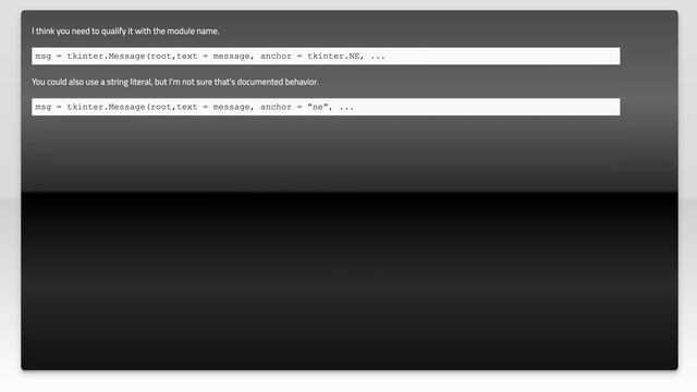 Tkinter: What are the correct values for the anchor option in the message widget? смотреть онлайн
