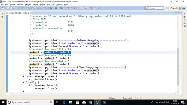Java Program to Swap two numbers using Bitwise XOR Operator ?||[Java Programming interview question смотреть онлайн