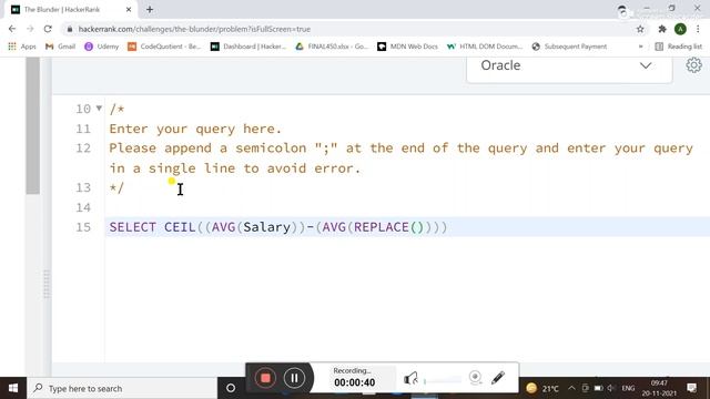 THE BLUNDER -HACKERRANK SOLUTION || SQL || IN ORACLE смотреть онлайн