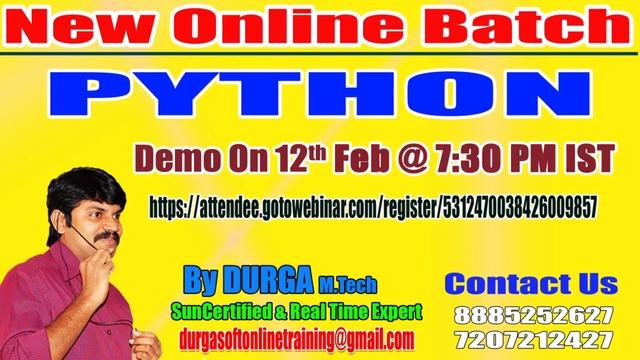 PYTHON Online Training by Mr. Durga Sir Demo on 12th Feb @7:30PM IST смотреть онлайн