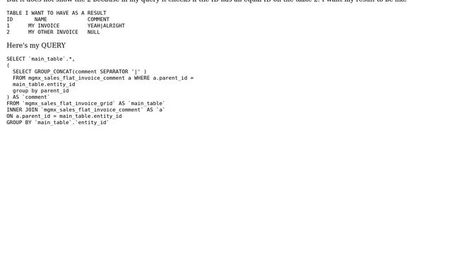 Magento: Group Concat with JOIN with data in first table is NULL in second смотреть онлайн