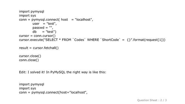 MySQL : How can I escape the input to a MySQL db in Python3? смотреть онлайн