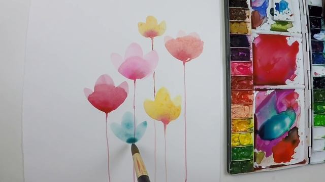 [LVL2] Painting Easy Simple Flowers, Watercolor painting for beginners смотреть онлайн