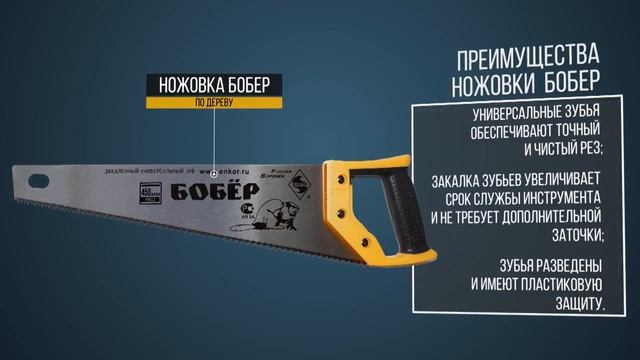 Обзор Ножовка по дереву ЭНКОР «Бобер» с закаленным зубом 450 мм 9852 смотреть онлайн