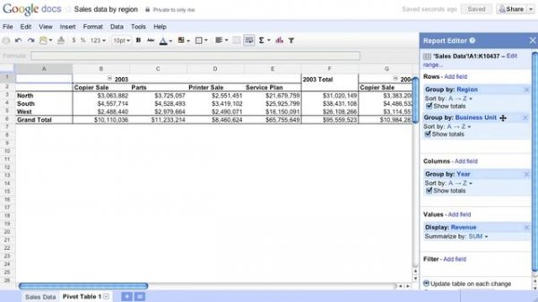 Pivot Tables in Google Docs