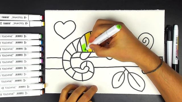 Как нарисовать ХАМЕЛЕОНА маркерами TouchFive смотреть онлайн