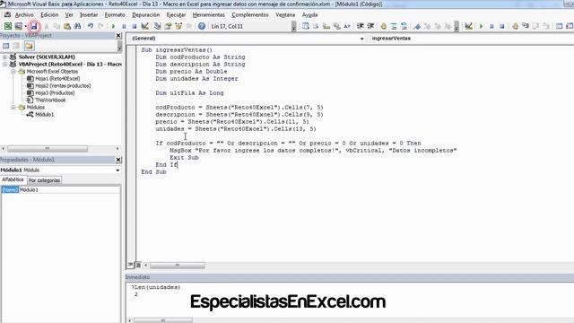 Día 13 - Macro en Excel para ingresar datos con mensaje de confirmación #Reto40Excel 2016 смотреть онлайн