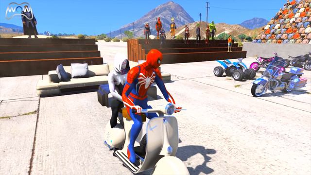 RACING SUPERHERO MOTORCYCLE RAMP CHALLENGE - THROUGH THE BIG BALL WALL смотреть онлайн