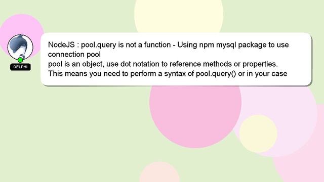 NodeJS : pool.query is not a function - Using npm mysql package to use connection pool смотреть онлайн