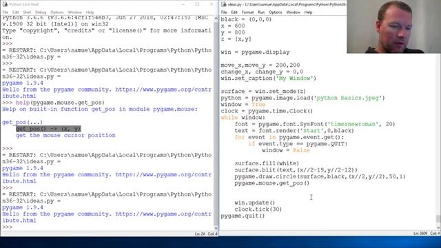 Python Basics Pygame Mouse Get Pos Method смотреть онлайн
