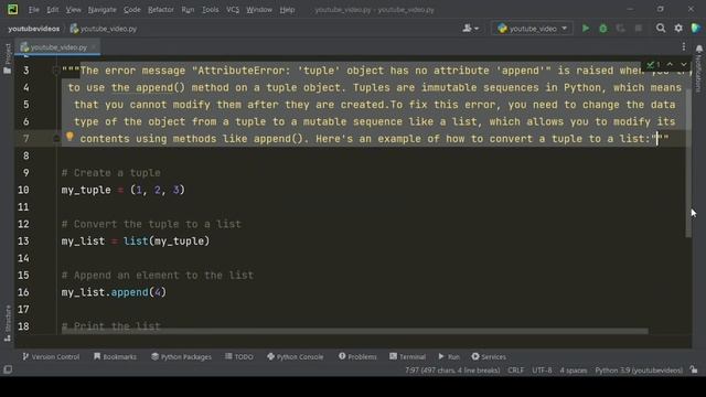 "Fixing 'AttributeError: 'tuple' object has no attribute 'append'' error" смотреть онлайн