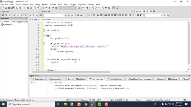 C++ Dasturlash tili (try...catch) смотреть онлайн