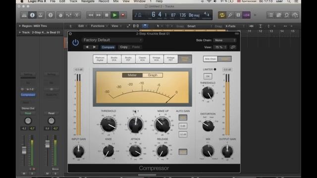 Параметры Compressor. Функции Side Chain, Treshold, Ratio, Make Up [Logic Pro Help] смотреть онлайн