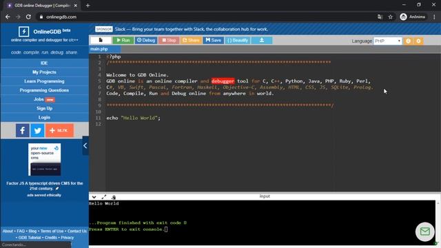 OnlineGDB. Pratique C, C++, Jaca, JavaScript, Python, Fortran e outras linguagens online. смотреть онлайн