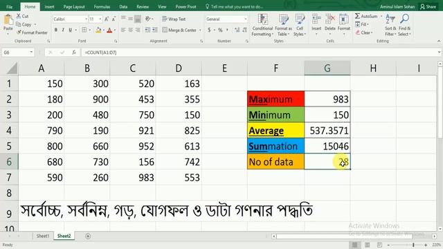 Excel Bangla Tutorial | Maximum Minimum Summation Average & Count For Beginer | Happy School