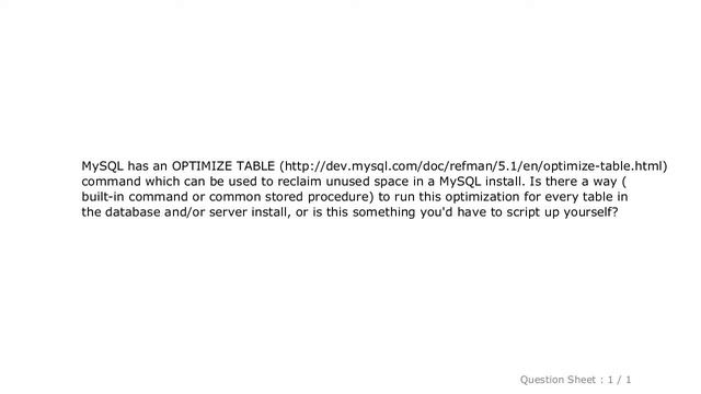 MySQL : MySQL OPTIMIZE all tables? смотреть онлайн