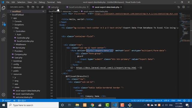 How to export data from the database to excel file using laravel смотреть онлайн