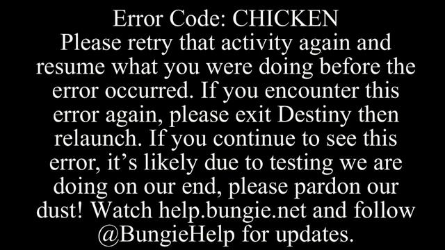 Destiny error code chicken: Your connection to Destiny character servers has been lost. смотреть онлайн