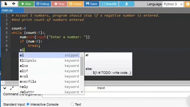 Python program to accept numbers, and print count of positive numbers смотреть онлайн