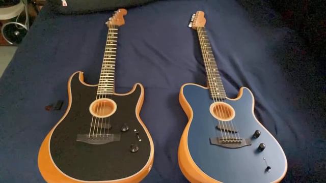 NEW FENDER ACOUSTASONIC BLACK STRATOCASTER AND BLUE STEEL TELECASTER GUITARS (2) смотреть онлайн
