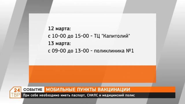 График работы мобильных бригад по вакцинации с 9 по 13 марта смотреть онлайн
