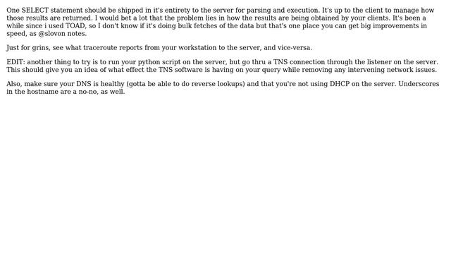 Why would Oracle query across network take 300+ times as long as when run on server? смотреть онлайн