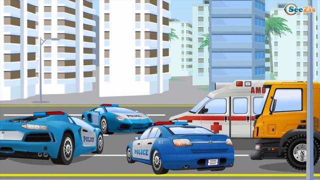 The Blue Police Car - Cars & Trucks Cartoons - Vehicle & Chi Chi Car for children Part 4 смотреть онлайн
