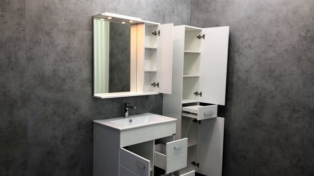 Зеркало со шкафом Comforty Модена М-75 00-00001640 с подсветкой Белое матовое смотреть онлайн