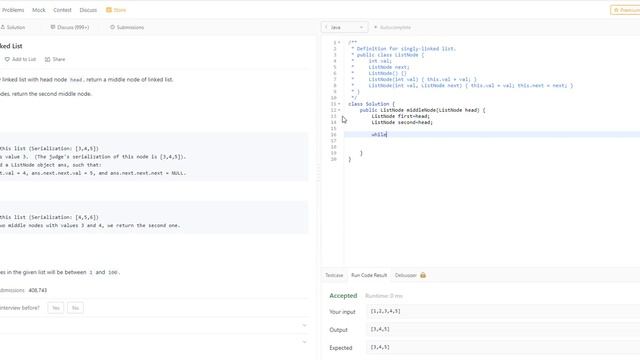 Middle Of LinkedList | LeetCode | Java смотреть онлайн