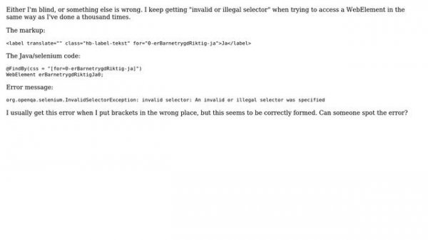 Selenium and Java: invalid or illegal selector