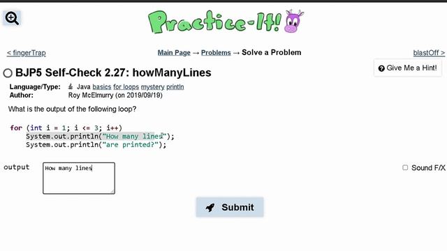 Java Practice It || 2.27 howManyLines || for loop смотреть онлайн