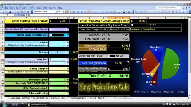 Ebay Profit Loss Calculator for Microsoft Excel 2003 Spreadsheet Tutorial смотреть онлайн