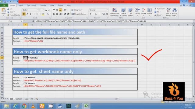 Excel: How to get full ///file name and path ///// workbook name //// sheet name смотреть онлайн