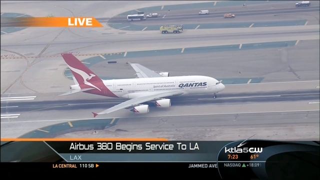 Qantas Airbus A380 First Flight Into LAX