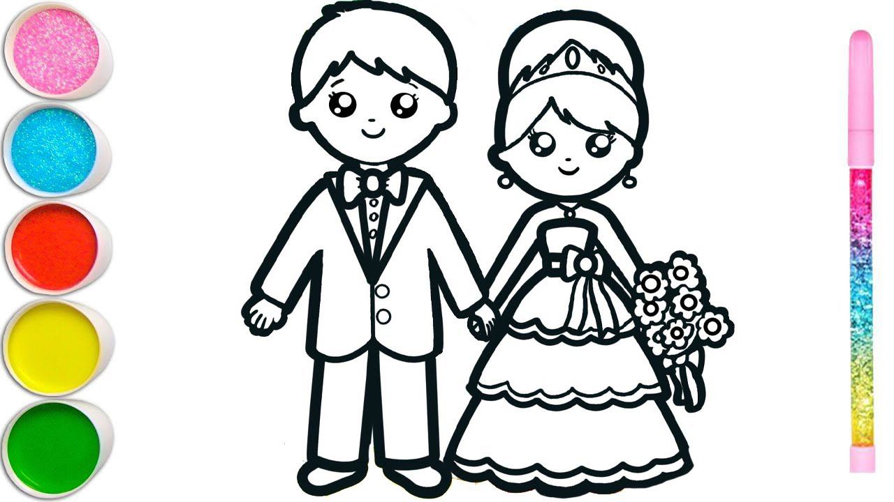 How to draw a bride and groom, jam, ice cream, computer, house, car concrete mixer for children смотреть онлайн