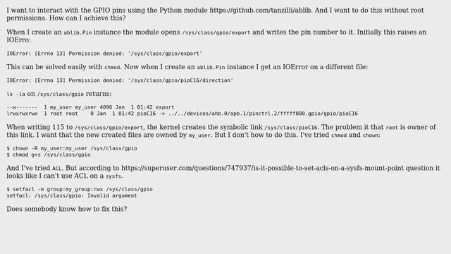 Use /sys/class/gpio/ in Python without root permissions смотреть онлайн