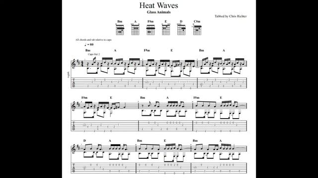 Glass Animals: Heat Waves with tablature/sheet music for solo fingerstyle guitar смотреть онлайн