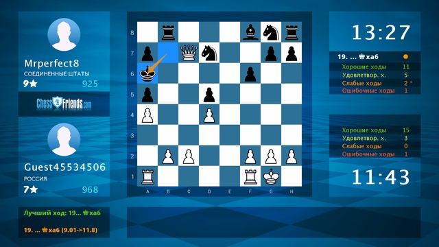 Анализ шахматной партии: Guest45534506 - Mrperfect8, 1-0 (по ChessFriends.com) смотреть онлайн