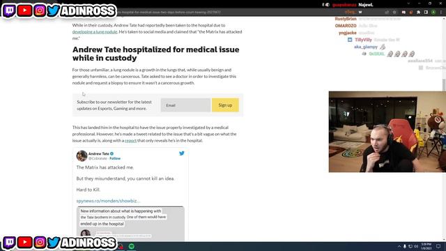 Adin Ross Reacts to the Recent Andrew Tate News.. смотреть онлайн