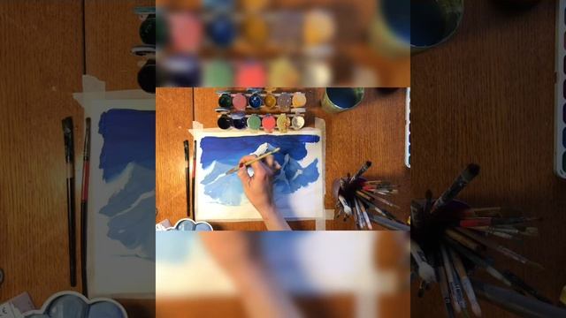 Как нарисовать горы, горы гуашью, draw mountains простое Рисование, рисунок Альпы пейзаж смотреть онлайн