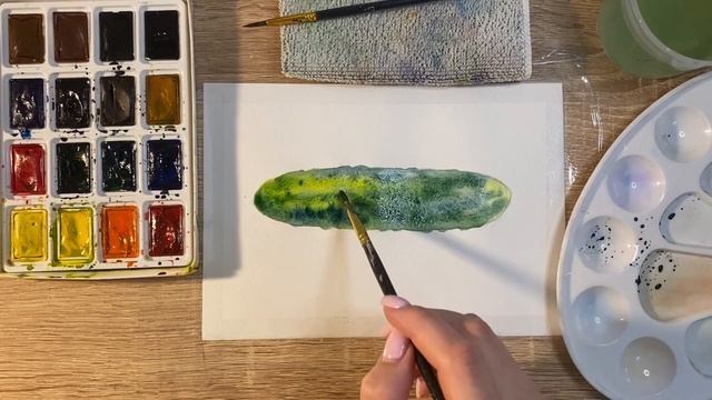 Как нарисовать огурец карандашом и акварелью начинающим | Рисунок для детей смотреть онлайн
