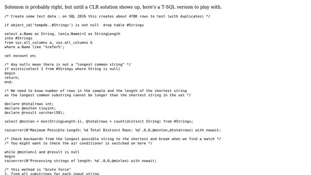 Databases: Is there a SQL Server implementation of the Longest Common Substring problem? смотреть онлайн