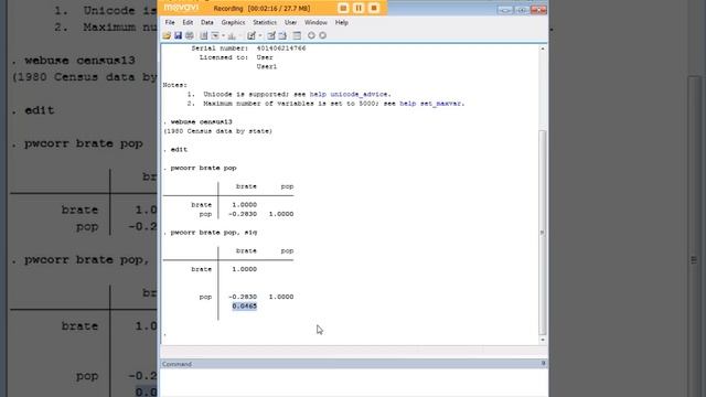 Stata Pearson correlation смотреть онлайн