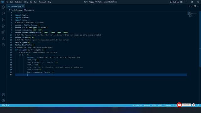 Drawing a Stack of Decagons with Turtle Graphics in Python - Recursive Function смотреть онлайн